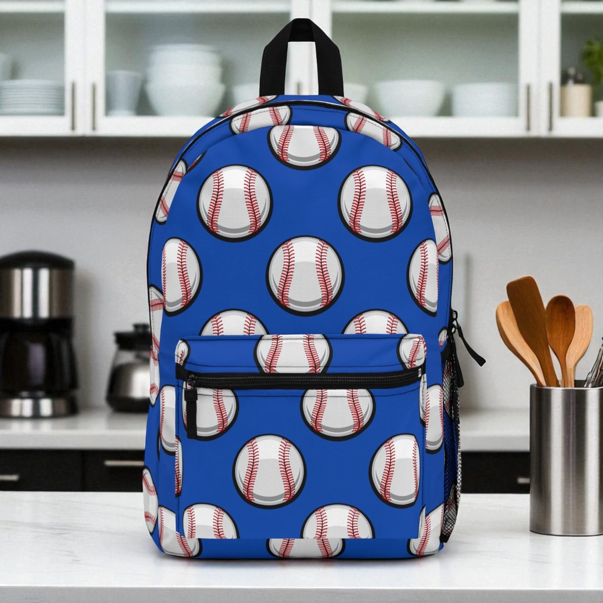 Baseball Print Backpack – Blue Sports Bag for Baseball Fans – Lightweight, Waterproof & Durable Gear Bag - Mallard Moon Gift Shop