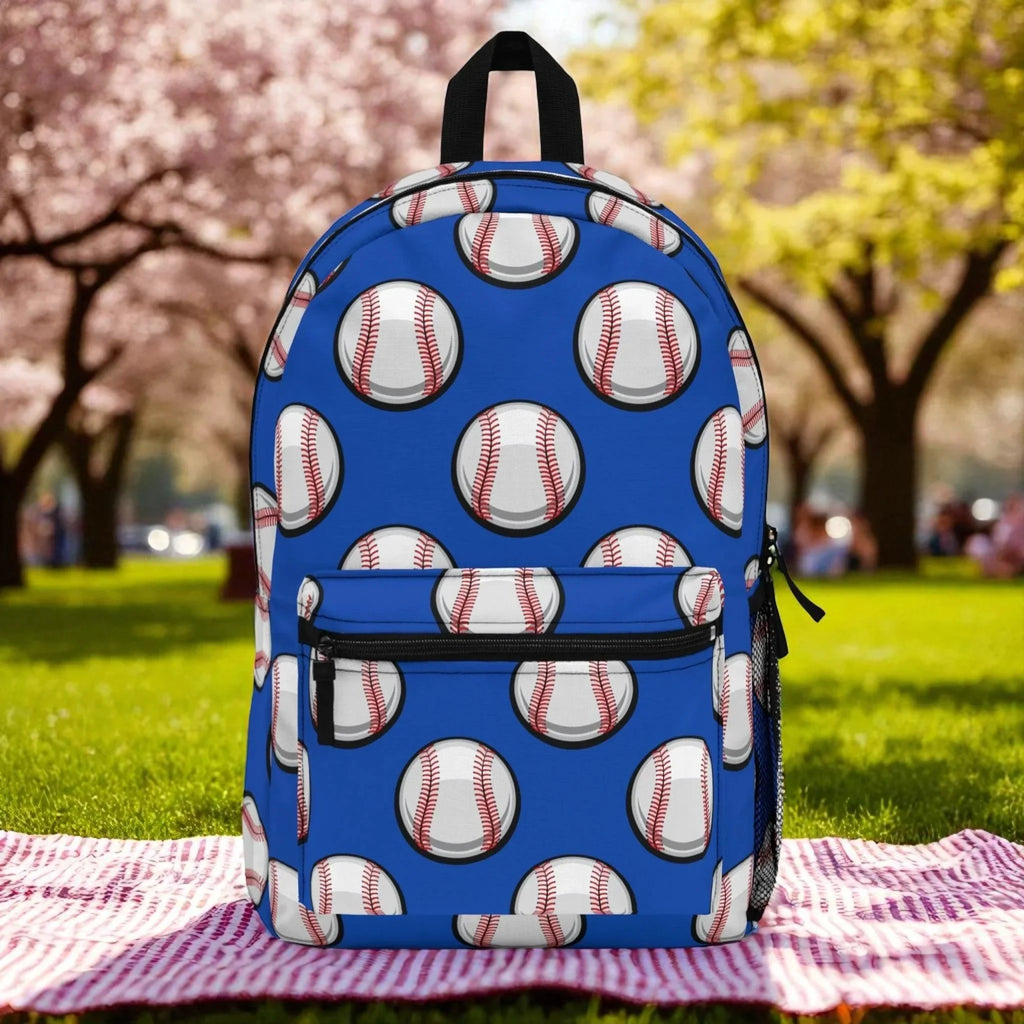 Baseball Print Backpack – Blue Sports Bag for Baseball Fans – Lightweight, Waterproof & Durable Gear Bag