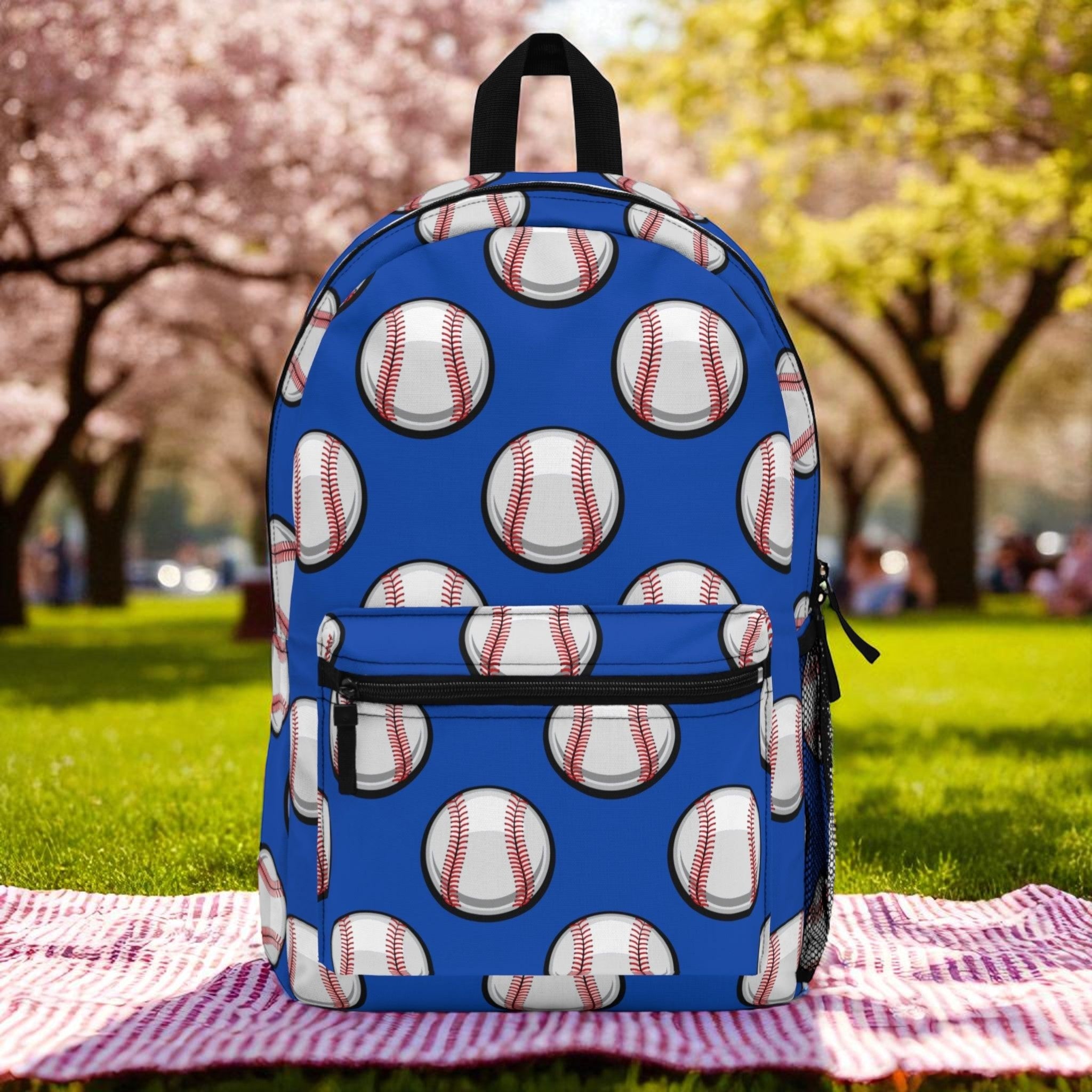 Baseball Print Backpack – Blue Sports Bag for Baseball Fans – Lightweight, Waterproof & Durable Gear Bag - Mallard Moon Gift Shop