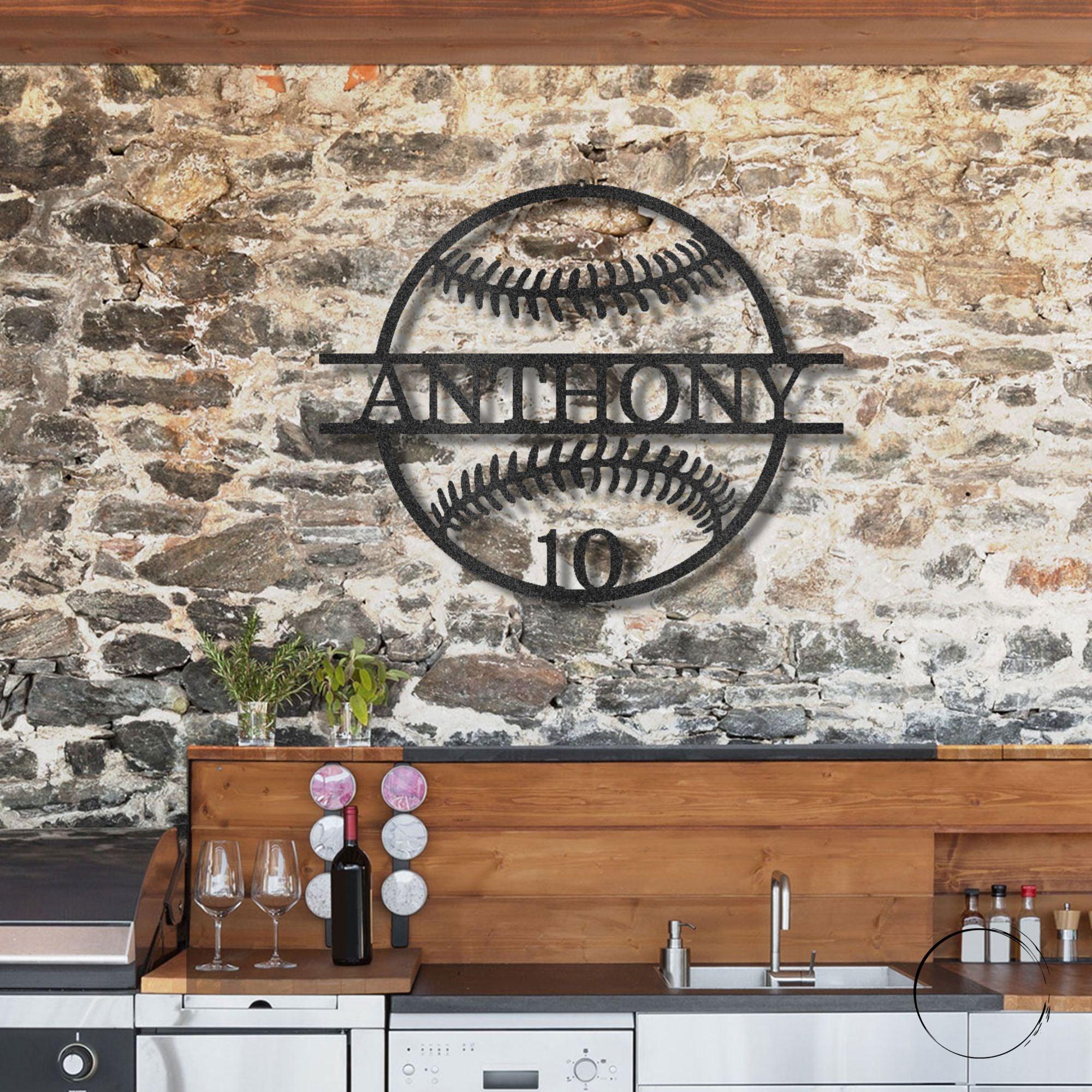 Baseball Custom Name and Number Metal Art Wall Sign - Mallard Moon Gift Shop