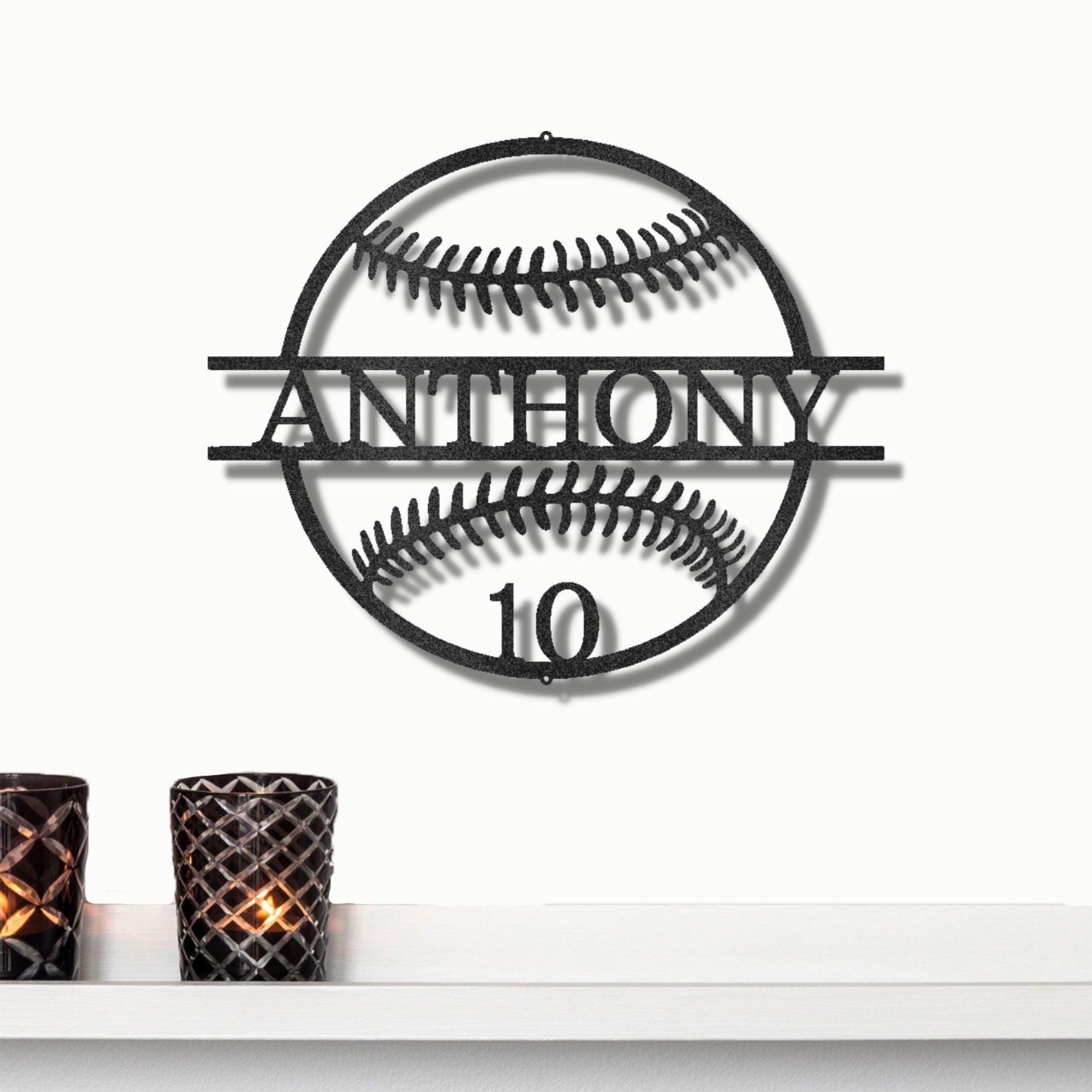 Baseball Custom Name and Number Metal Art Wall Sign - Mallard Moon Gift Shop