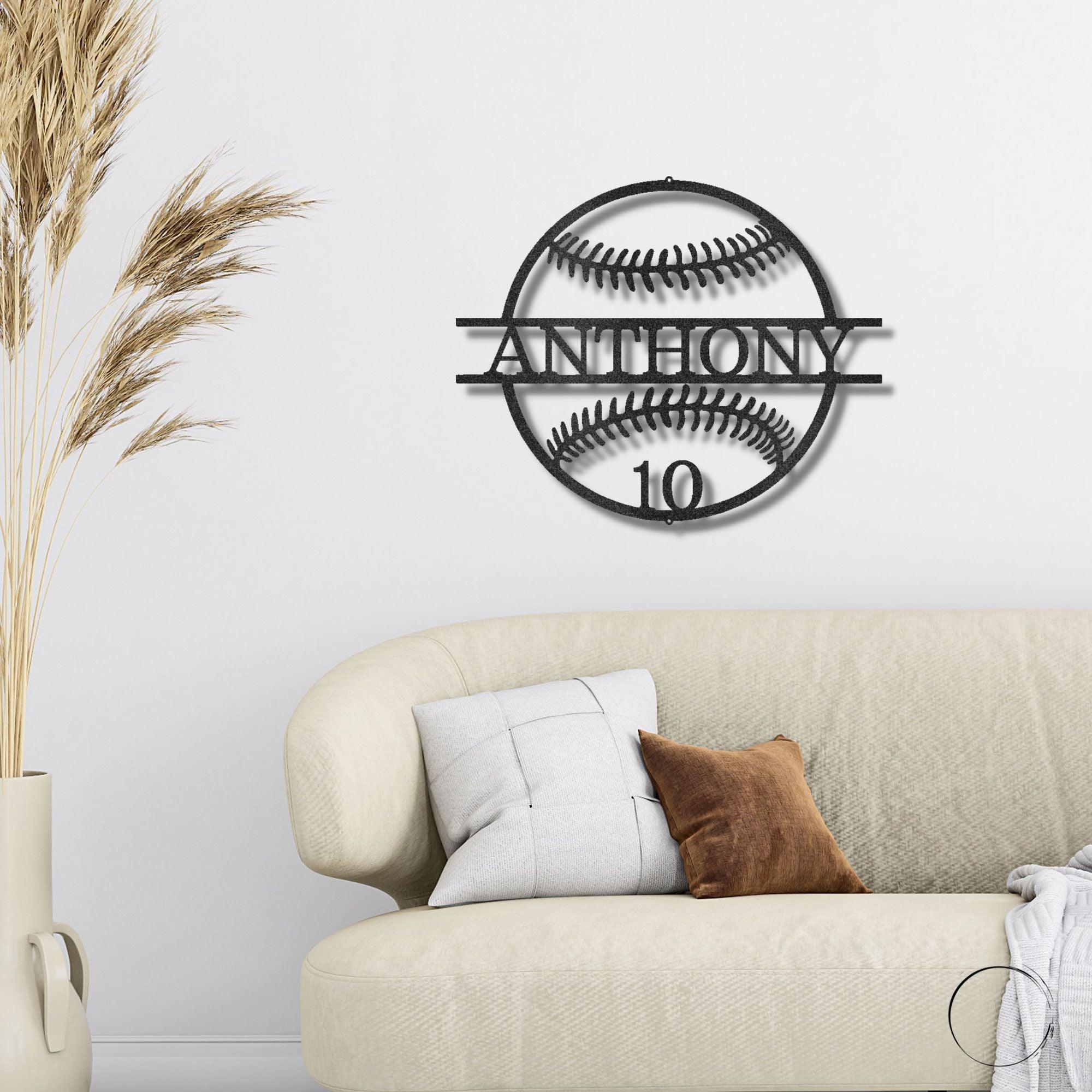 Baseball Custom Name and Number Metal Art Wall Sign - Mallard Moon Gift Shop