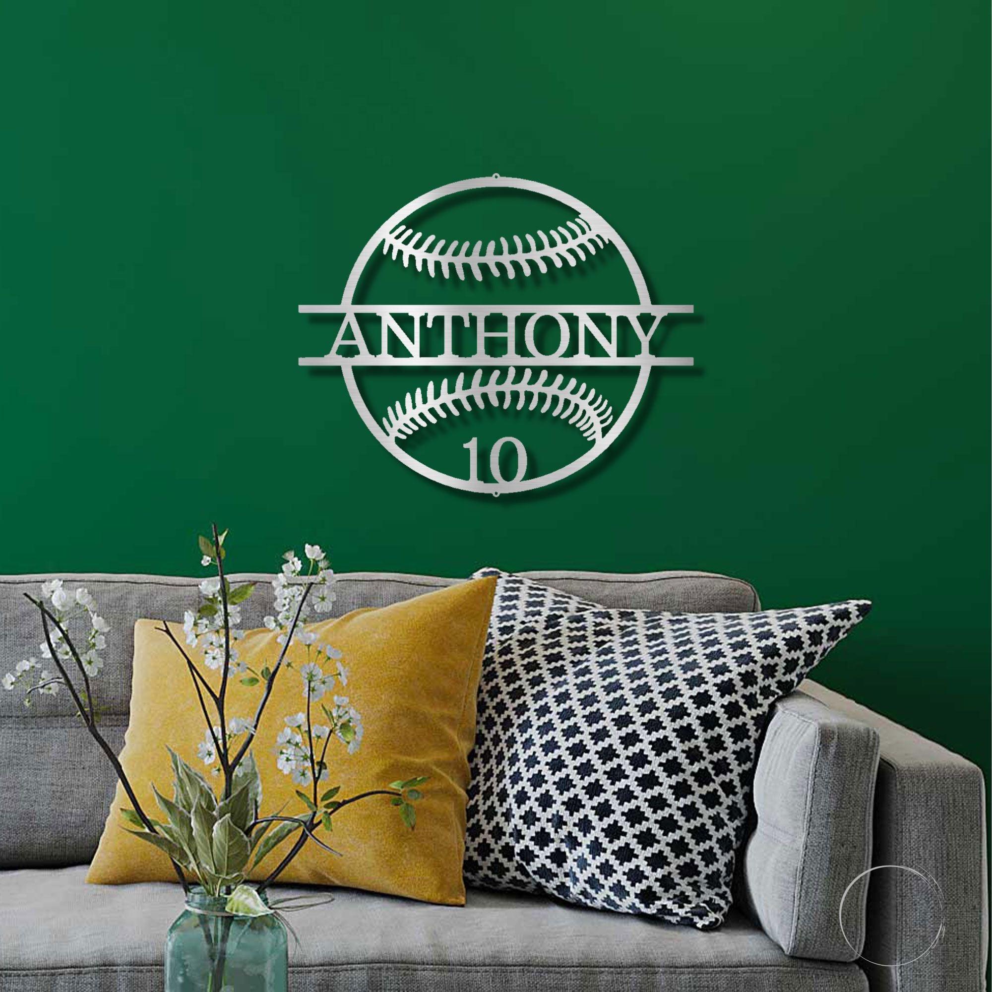 Baseball Custom Name and Number Metal Art Wall Sign - Mallard Moon Gift Shop