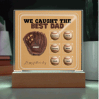 We Caught the Best Dad – Custom Baseball Glove Acrylic Plaque with Kids' Names – Personalized Father's Day Gift with LED Base Option