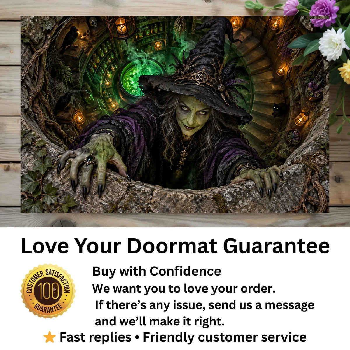 Witch Doormat, Halloween 3D Optical Illusion Door Mat, Witch Apothecary Cellar Welcome Mat, Spooky Porch Decor, Haunted House Entrance