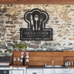 Personalized Kitchen Art - Laser-Cut Metal Wall Sign with Chef Hat Design