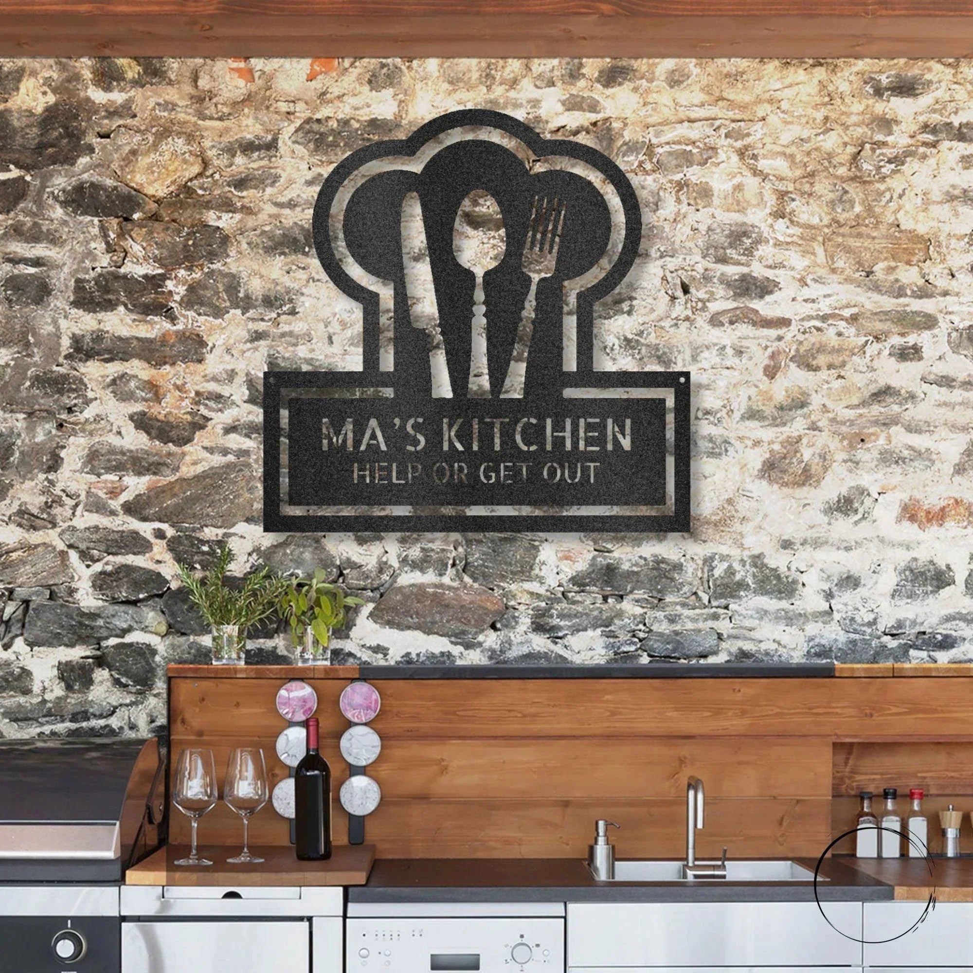 Personalized Kitchen Art - Laser-Cut Metal Wall Sign with Chef Hat Design