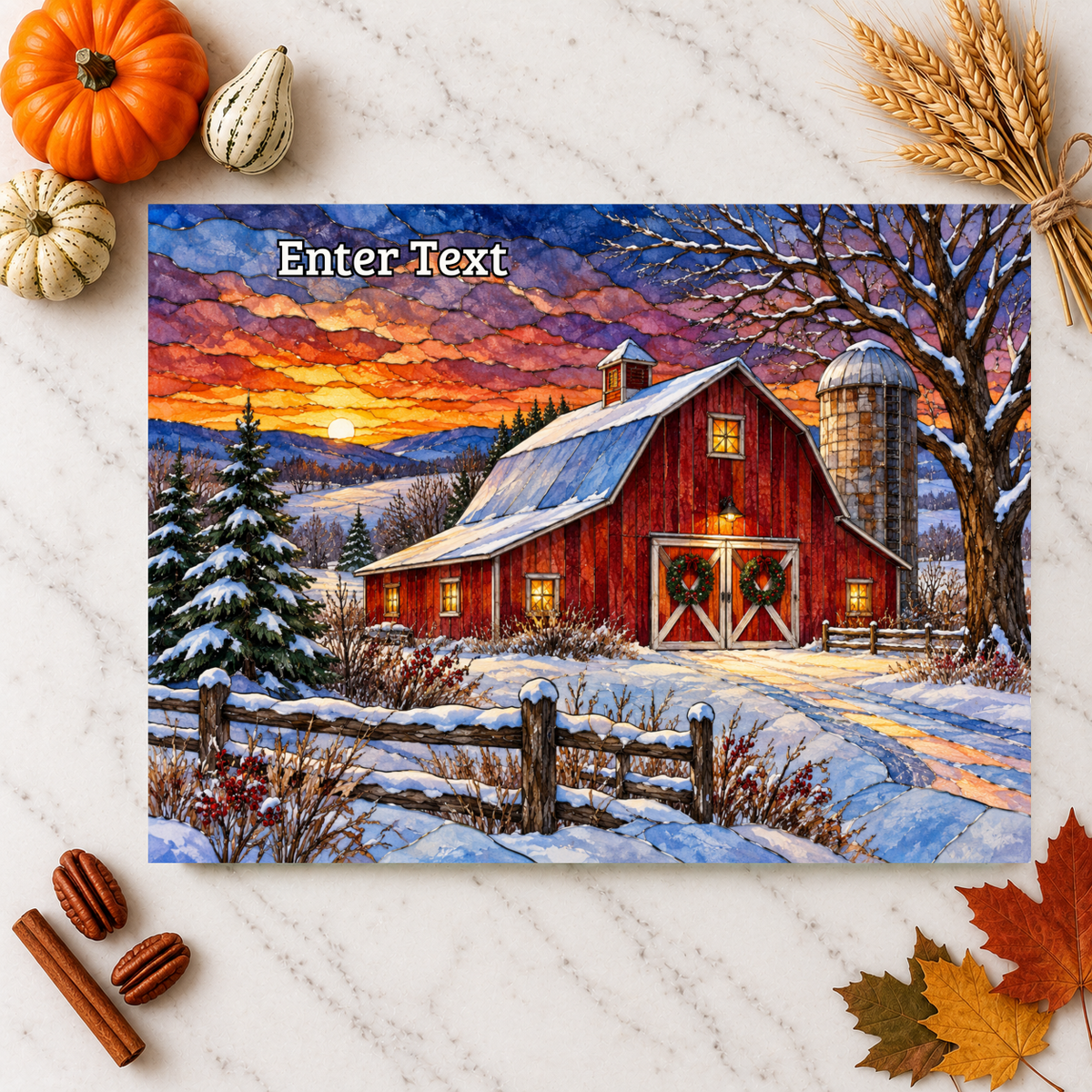 Winter Red Barn Glass Cutting Board, Country Christmas Kitchen Decor, Farmhouse Cutting Board, Rustic Winter Barn Gift