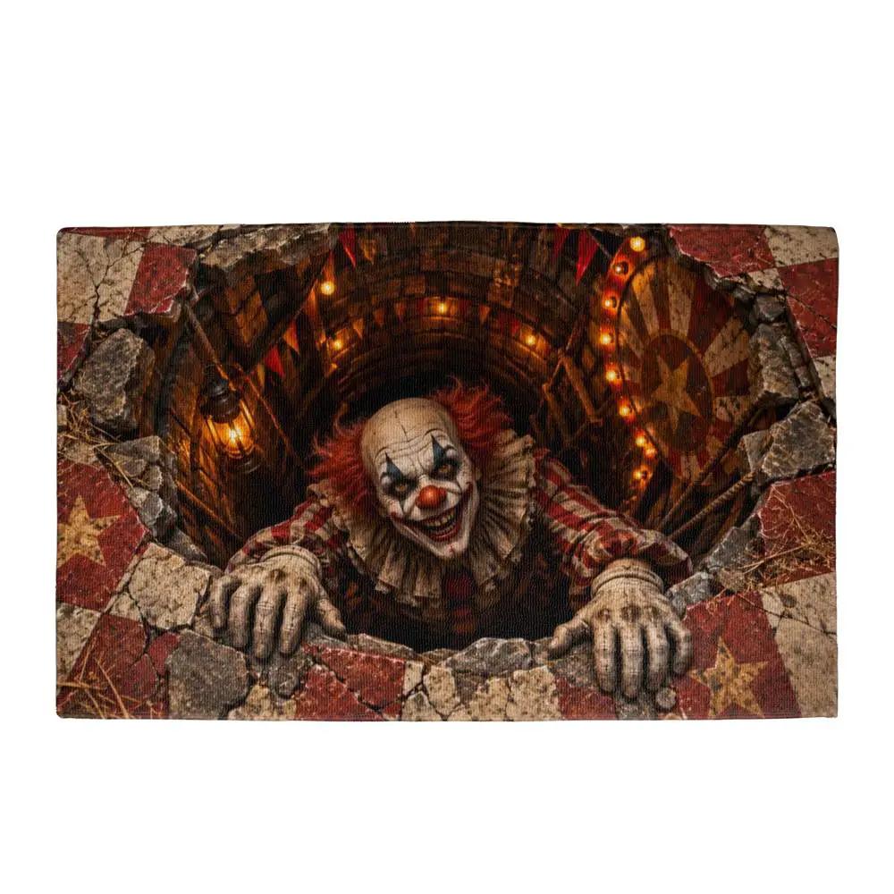 Creepy Clown Halloween Doormat,3D Scary Clown Optical Illusion Mat, Haunted Circus Door Mat, Horror Halloween Porch Decor