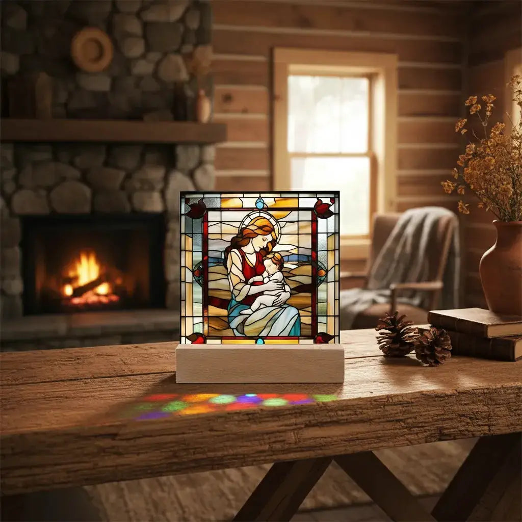 Mother and Baby - Stained Glass Style LED Acrylic Plaque – A Radiant Keepsake for New Moms and Mother's Day