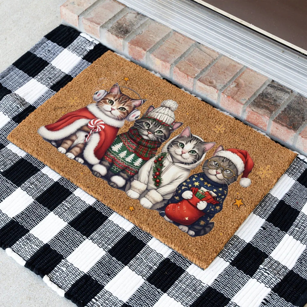 Christmas Cat Doormat, Funny Xmas Cats Coir Doormat, Cute Holiday Welcome Mat, Cat Lover Christmas Gift, Festive Front Porch Decor