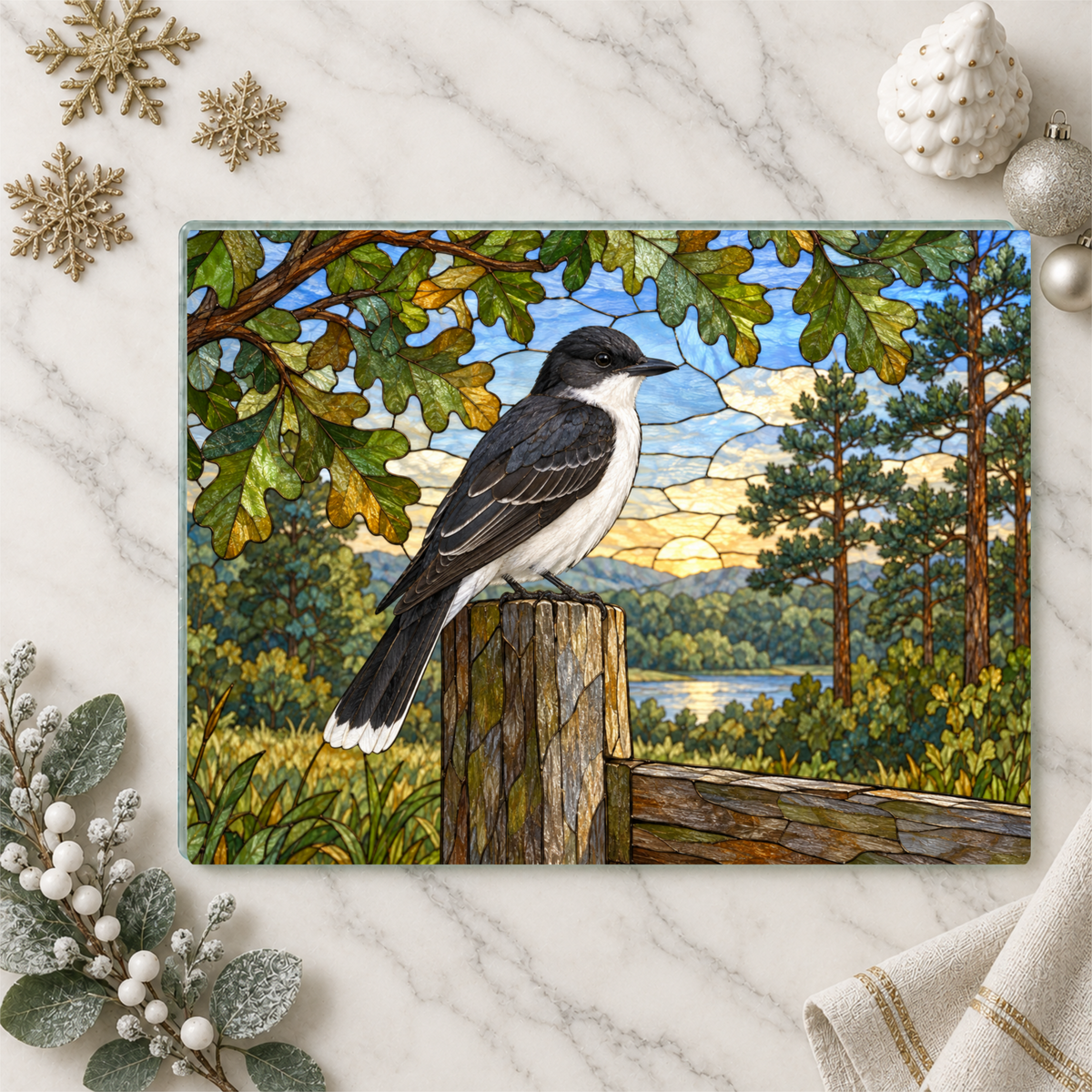 Eastern Kingbird Glass Cutting Board, Backyard Bird Kitchen Decor, Birdwatcher Gift, Songbird Serving Board, Nature Lover Gift