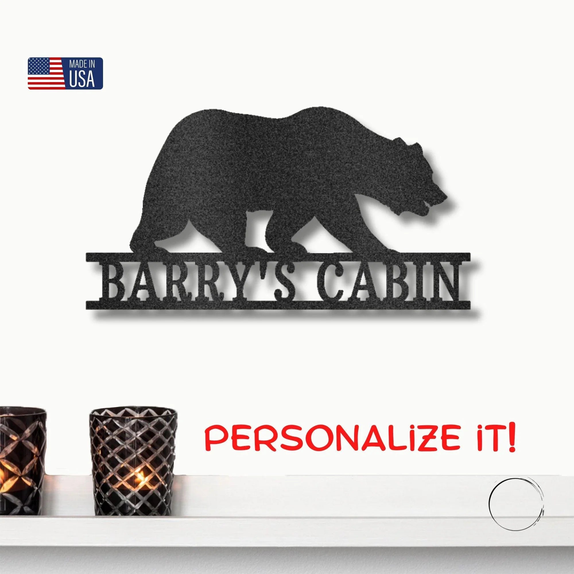 Bear Personalized Name Indoor Outdoor Steel Wall Sign Metal Art