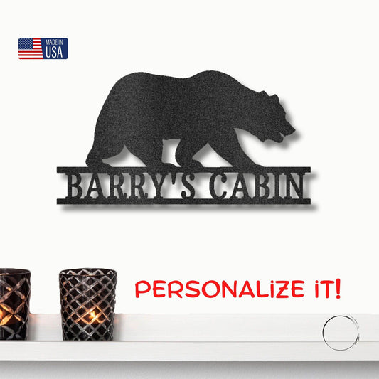 Bear Personalized Name Indoor Outdoor Steel Wall Sign Metal Art - Mallard Moon Gift Shop