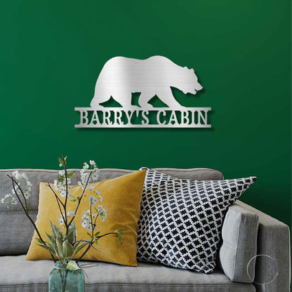 Bear Personalized Name Indoor Outdoor Steel Wall Sign Metal Art - Mallard Moon Gift Shop