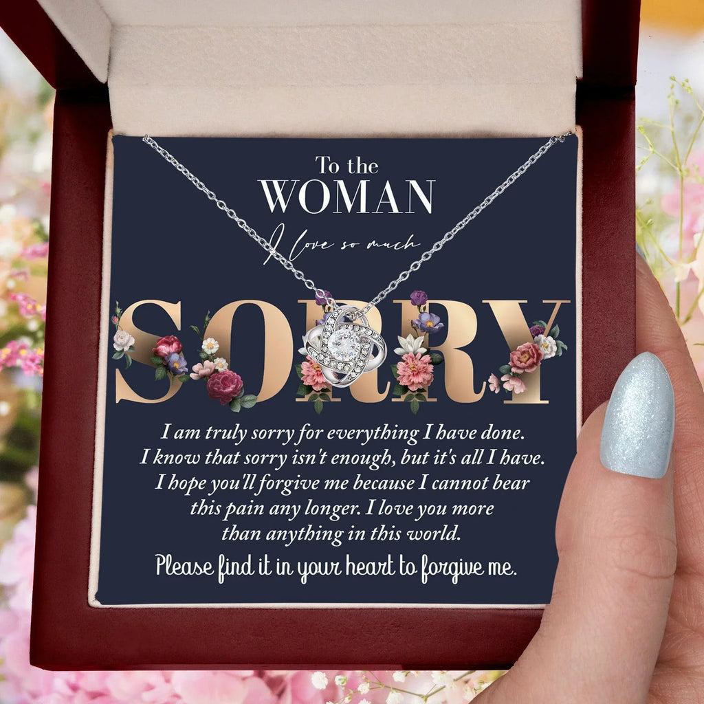 Apology Gift for Girlfriend, Wife, Soulmate - Sorry, Bear This Pain - Love Knot Pendant Necklace
