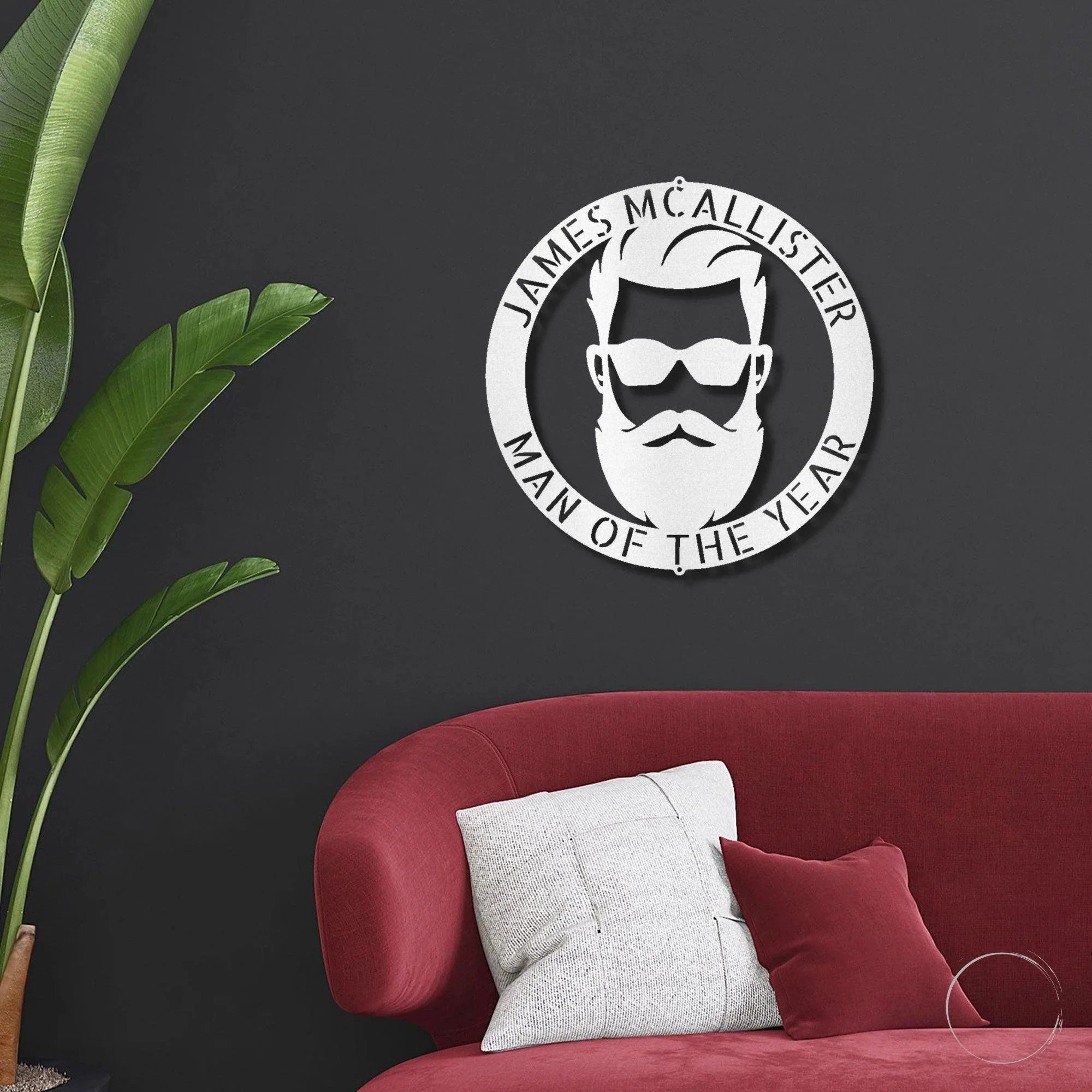 Bearded Man Monogram Personalized Steel Wall Sign Art