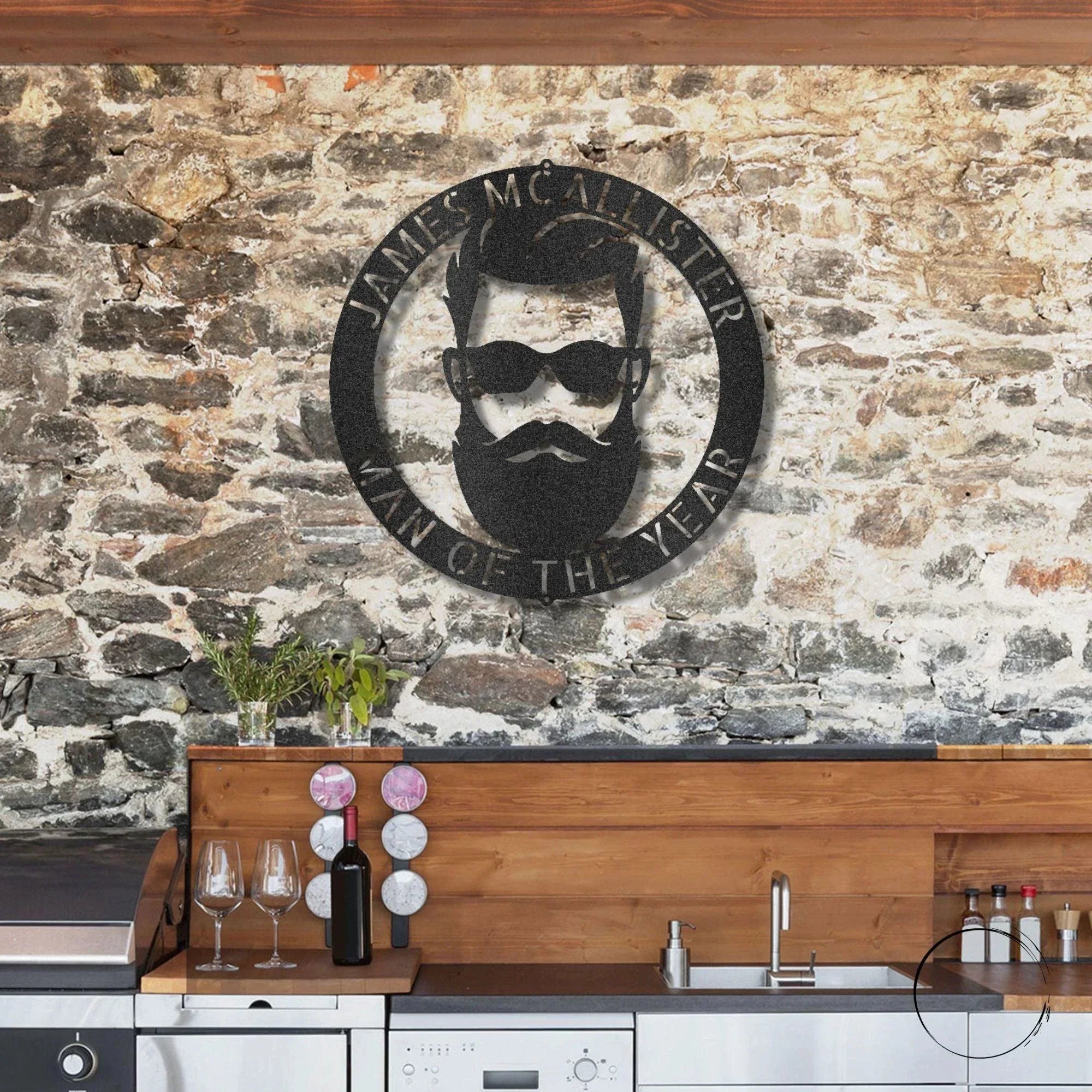 Bearded Man Monogram Personalized Steel Wall Sign Art