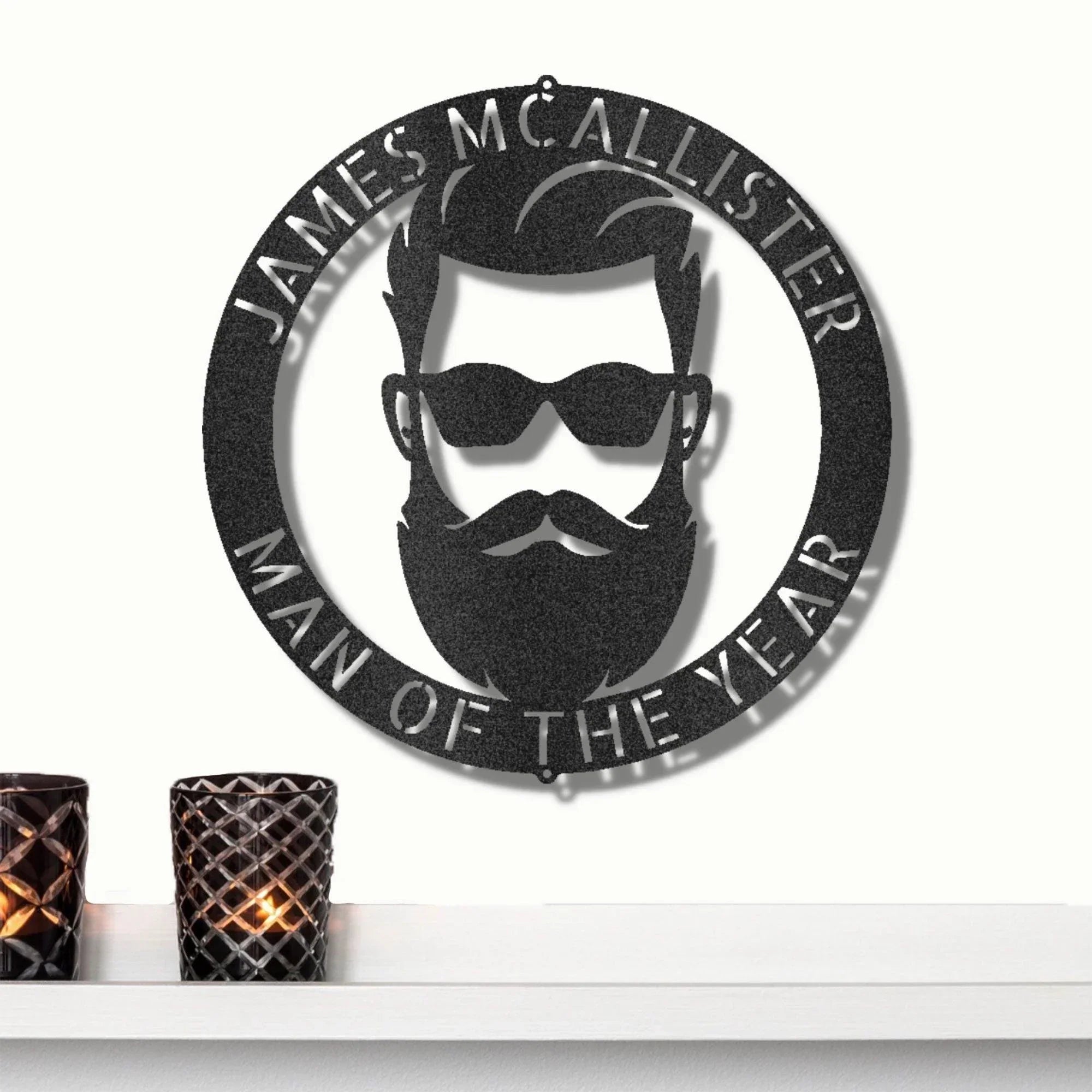 Bearded Man Monogram Personalized Steel Wall Sign Art