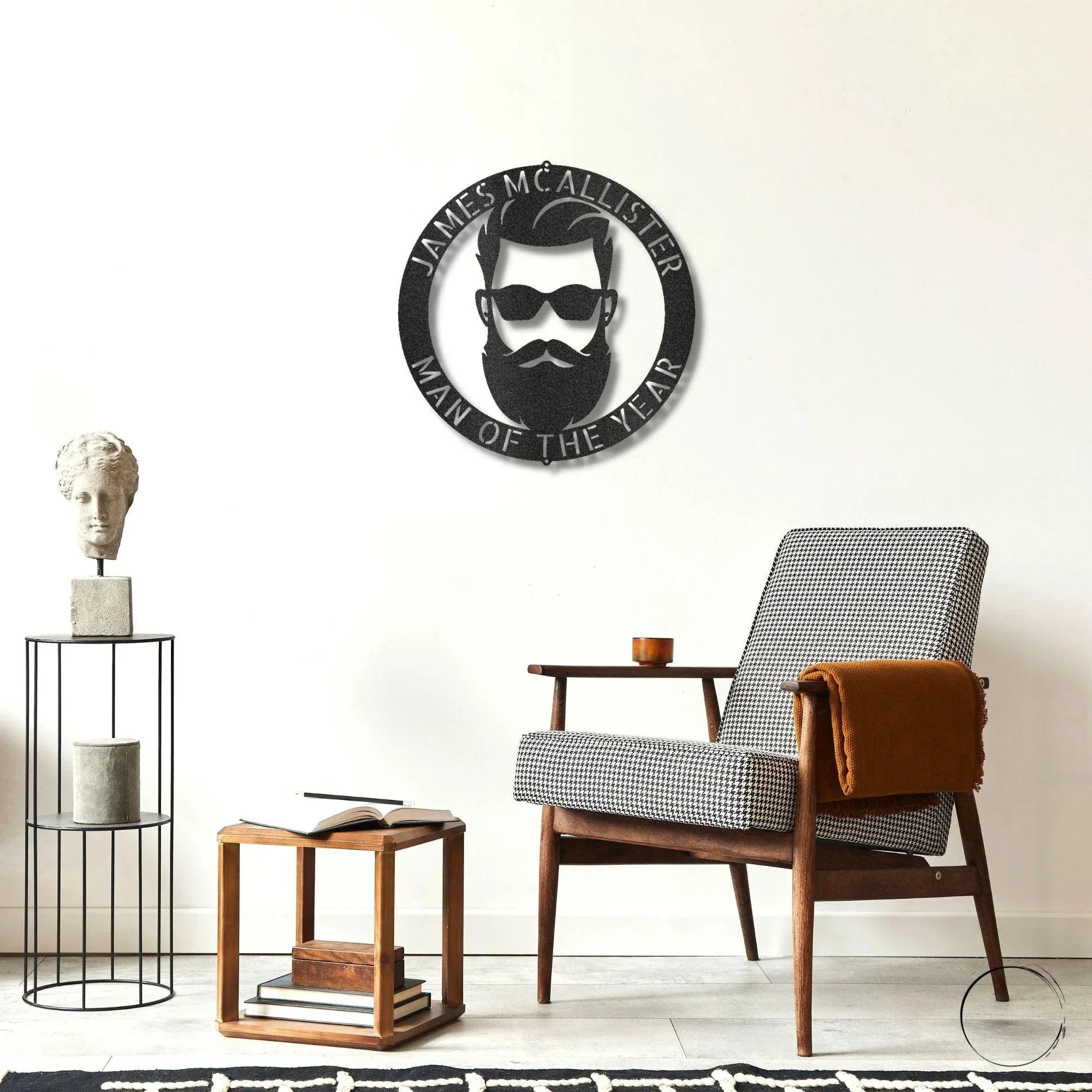 Bearded Man Monogram Personalized Steel Wall Sign Art