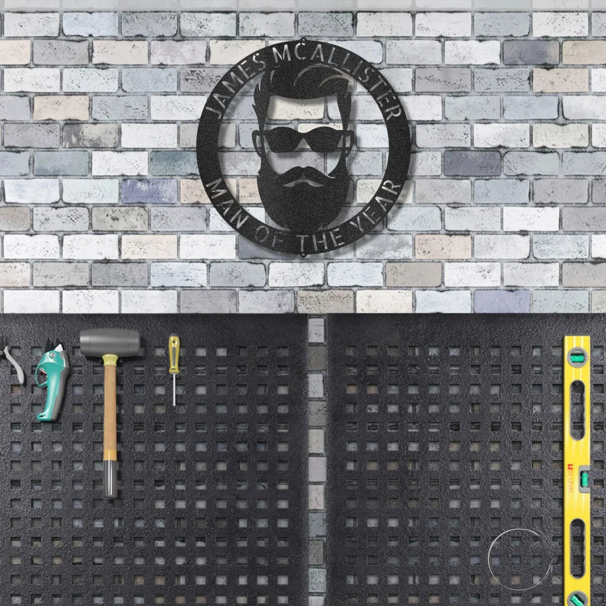 Bearded Man Monogram Personalized Steel Wall Sign Art