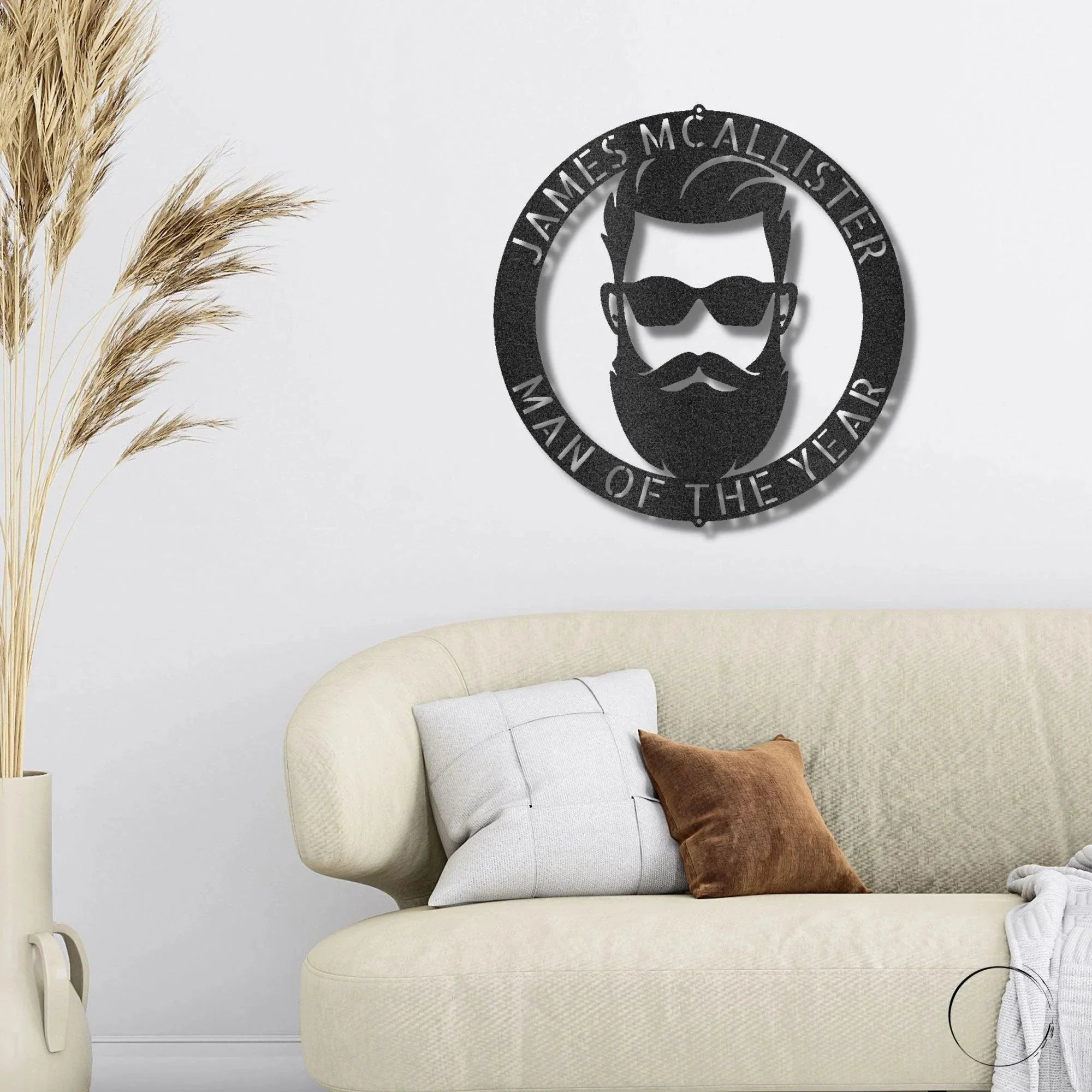 Bearded Man Monogram Personalized Steel Wall Sign Art