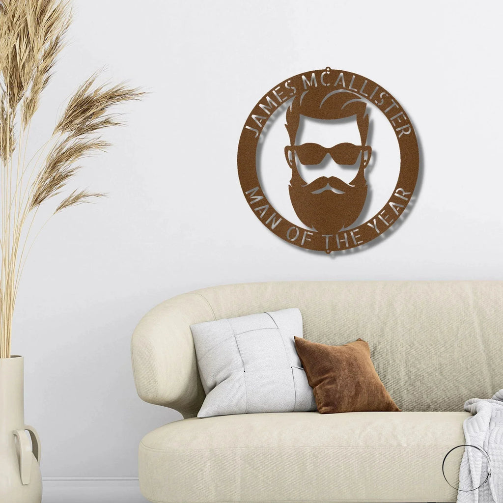 Bearded Man Monogram Personalized Steel Wall Sign Art