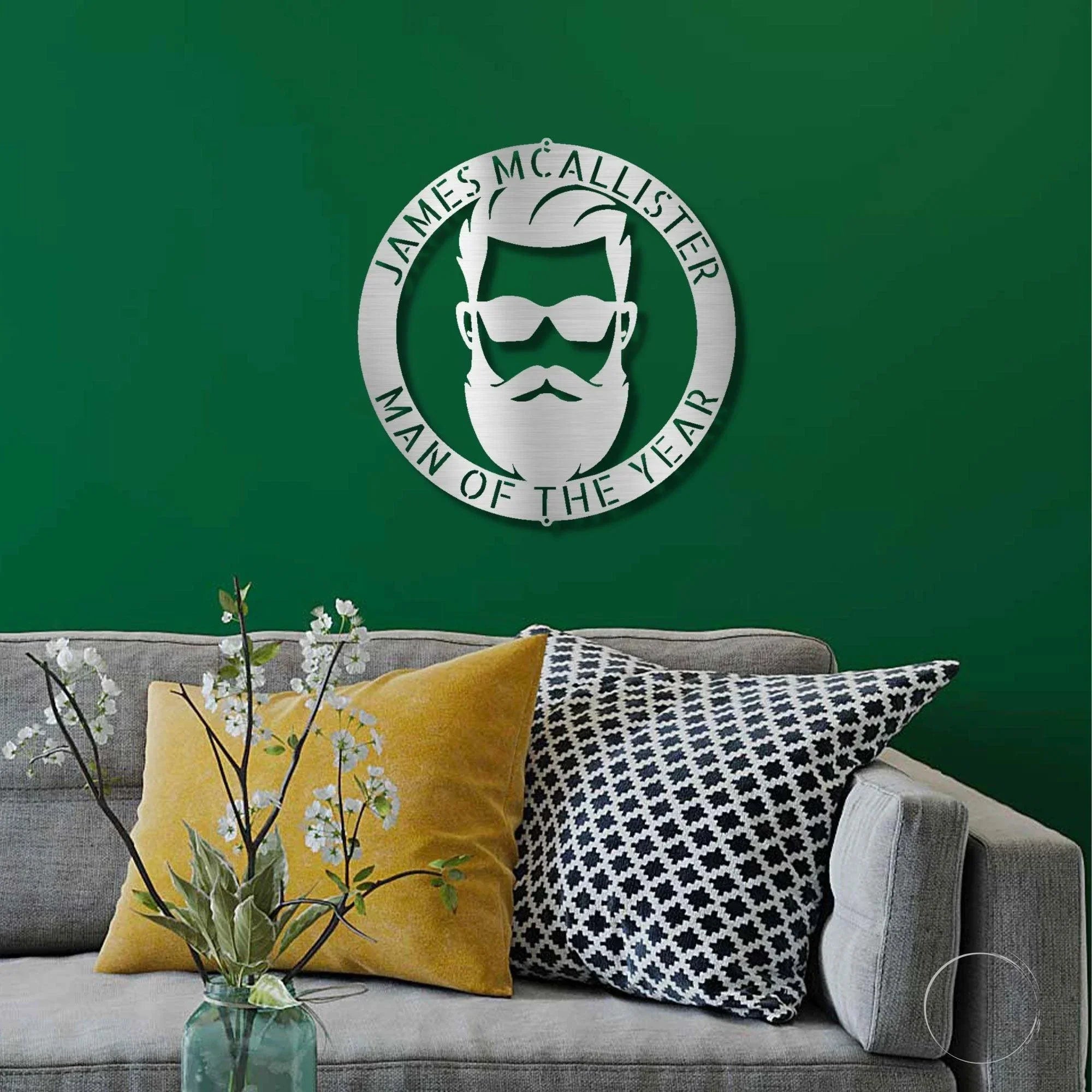 Bearded Man Monogram Personalized Steel Wall Sign Art