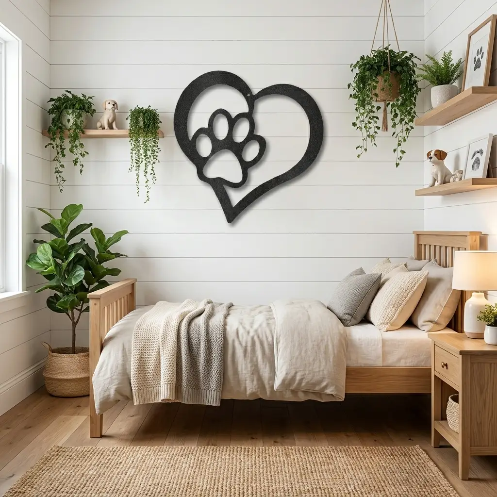 Heart & Paw Metal Wall Art | Pet Lover Metal Sign | Dog & Cat Memorial Decor | Made in USA