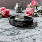 Bestie Black Glidelock Clasp Engraved Bracelet, Motivational Birthday Christmas Gifts - Life is learning to dance in the rain,.