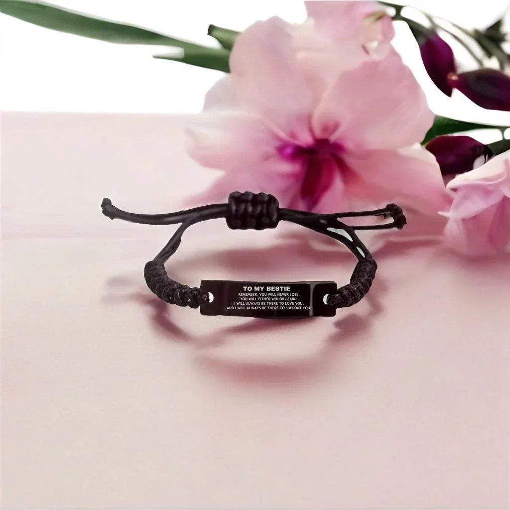 Bestie Gifts, Remember, you will never lose. You will either WIN or LEARN, Keepsake Black Rope Bracelet Birthday Christmas Gifts