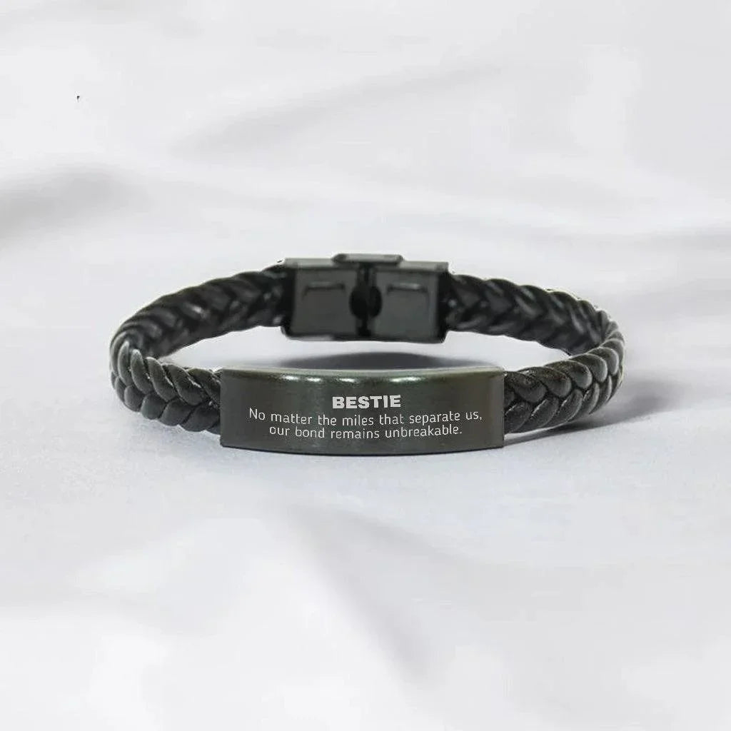 Bestie Long Distance Relationship No matter the miles that separate us, Our Bond Remains Unbreakable Braided Leather Bracelet Birthday Graduation Christmas Unique Gifts