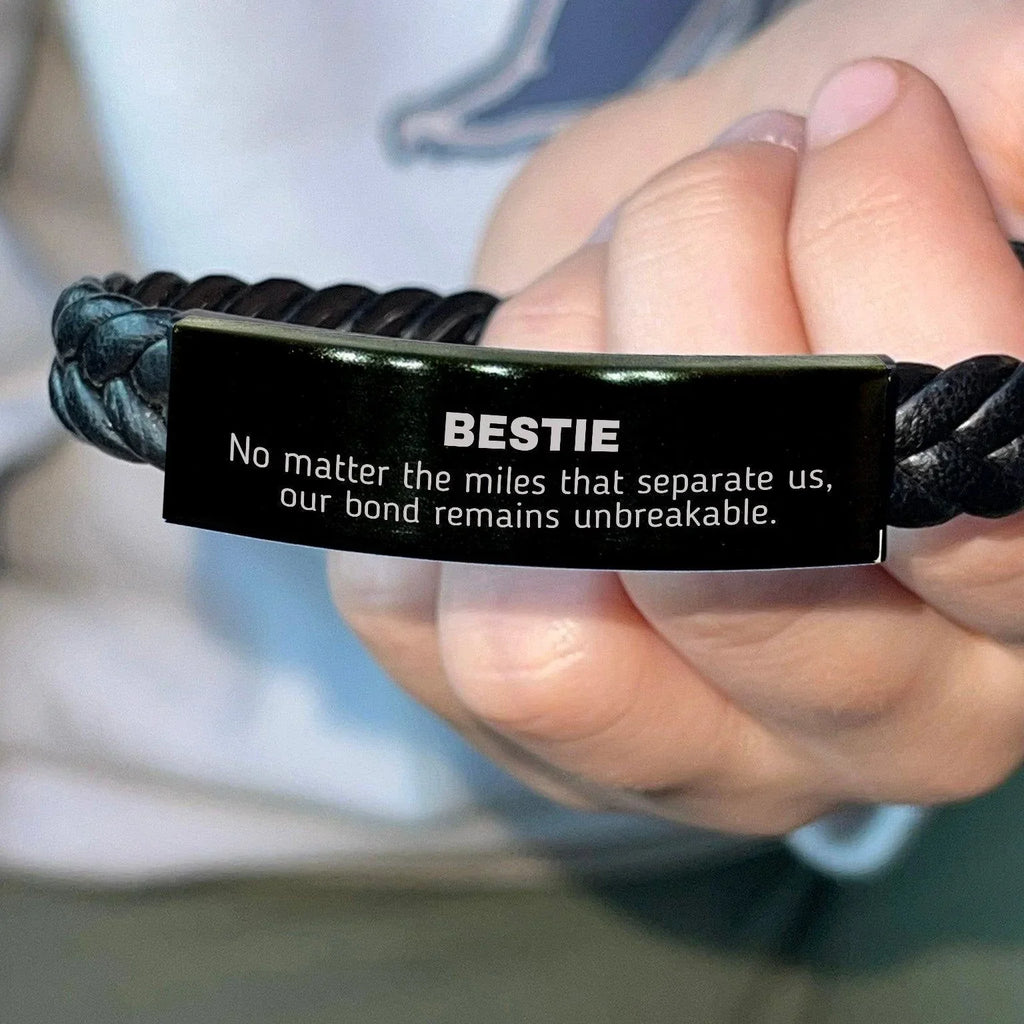 Bestie Long Distance Relationship No matter the miles that separate us, Our Bond Remains Unbreakable Braided Leather Bracelet Birthday Graduation Christmas Unique Gifts
