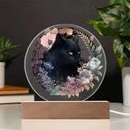 Bewitched Cat Silhouette: Halloween Acrylic Plaque with Lighted LED Wooden Base