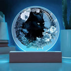 Bewitched Cat Silhouette: Halloween Acrylic Plaque with Lighted LED Wooden Base