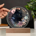 Bewitched Cat Silhouette: Halloween Acrylic Plaque with Lighted LED Wooden Base