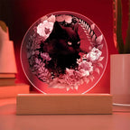 Bewitched Cat Silhouette: Halloween Acrylic Plaque with Lighted LED Wooden Base