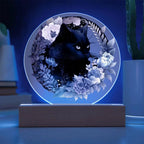 Bewitched Cat Silhouette: Halloween Acrylic Plaque with Lighted LED Wooden Base