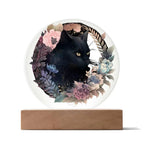 Bewitched Cat Silhouette: Halloween Acrylic Plaque with Lighted LED Wooden Base