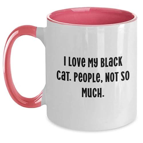 Funny Black Cat Gifts from Friends, Cute Two Tone Coffee Mug for Black Cat Lovers, Birthday Inspirational Quote