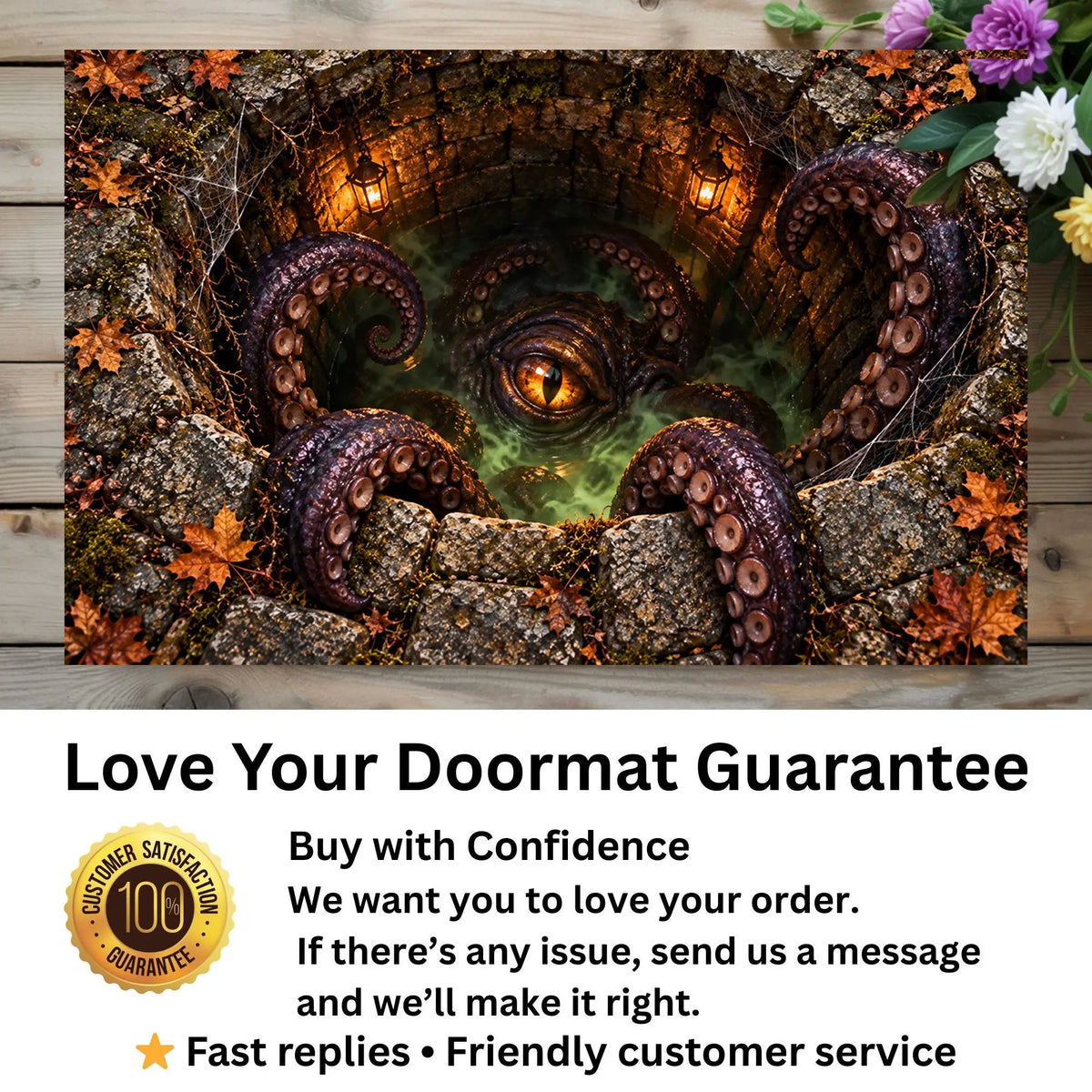Tentacle Monster Halloween Doormat, 3D Creepy Creature Optical Illusion Mat, Horror Welcome Mat, Spooky Halloween Porch Decor