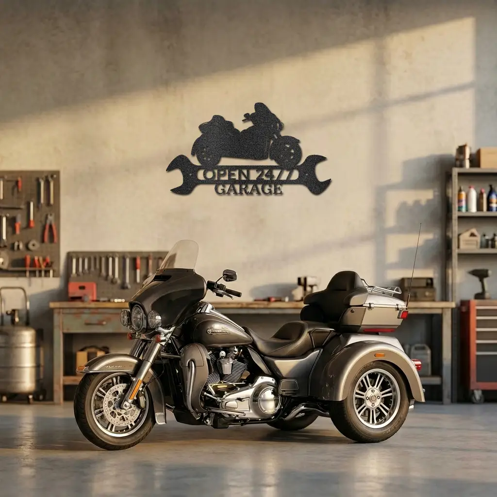 Personalized Trike Motorcycle Metal Wall Art Sign – Custom 2 Line Biker Garage Sign – Trike Rider Gift – Man Cave Decor – Steel Wall Art