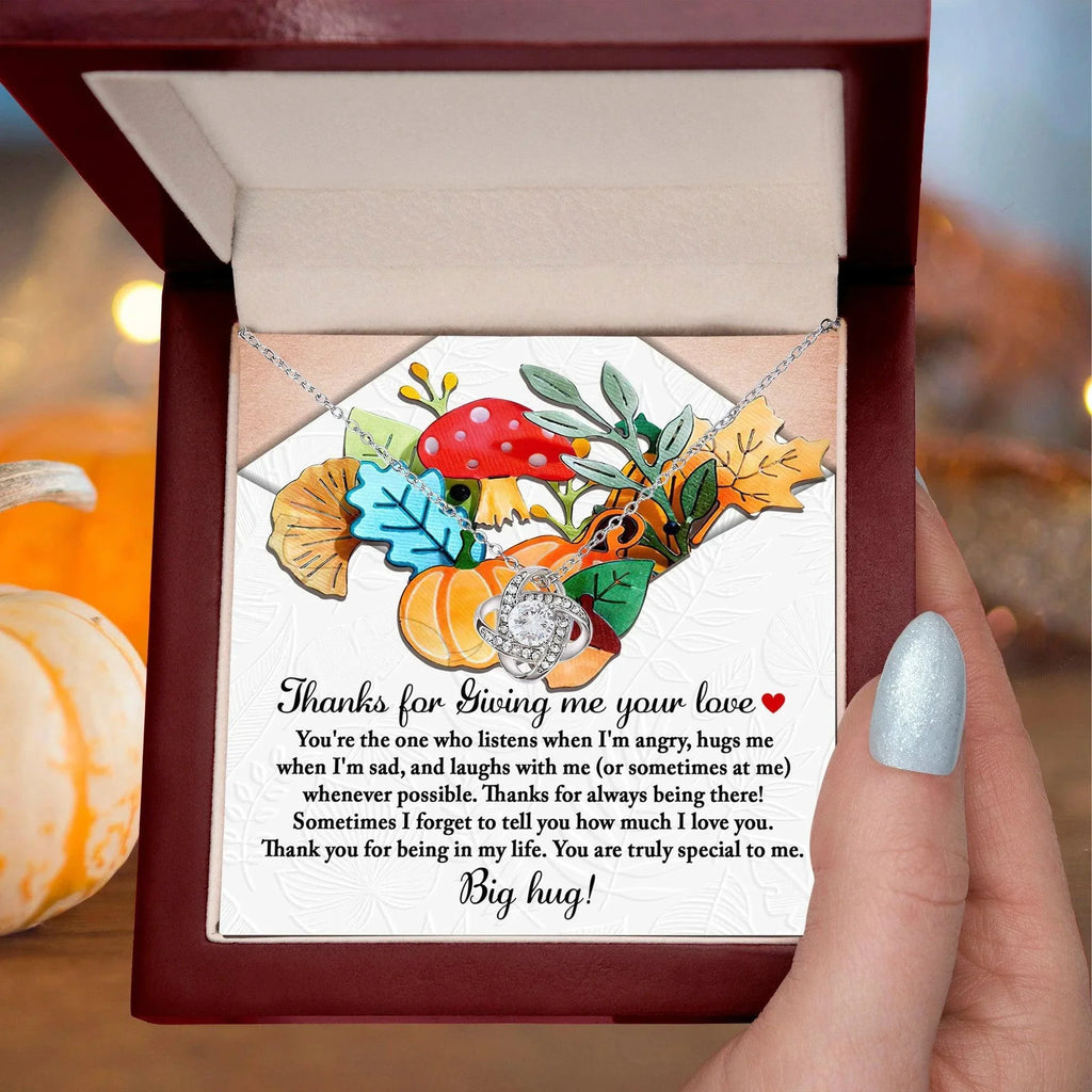 Thanksgiving Gift for Her – “Thanks for Giving Me Your Love” Necklace with Message Card | Heartfelt Gratitude Gift for Mom, Sister, or Best Friend