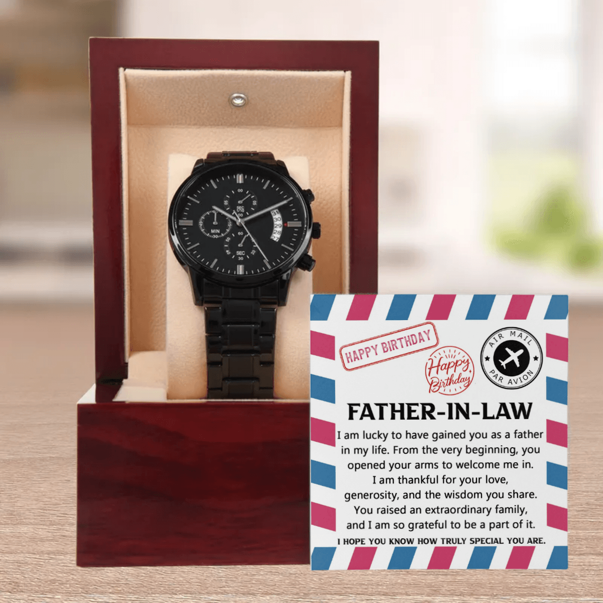 Gift for Father-in-law - I am Lucky to Have You as my Father Black Chronograph Watch - Mallard Moon Gift Shop