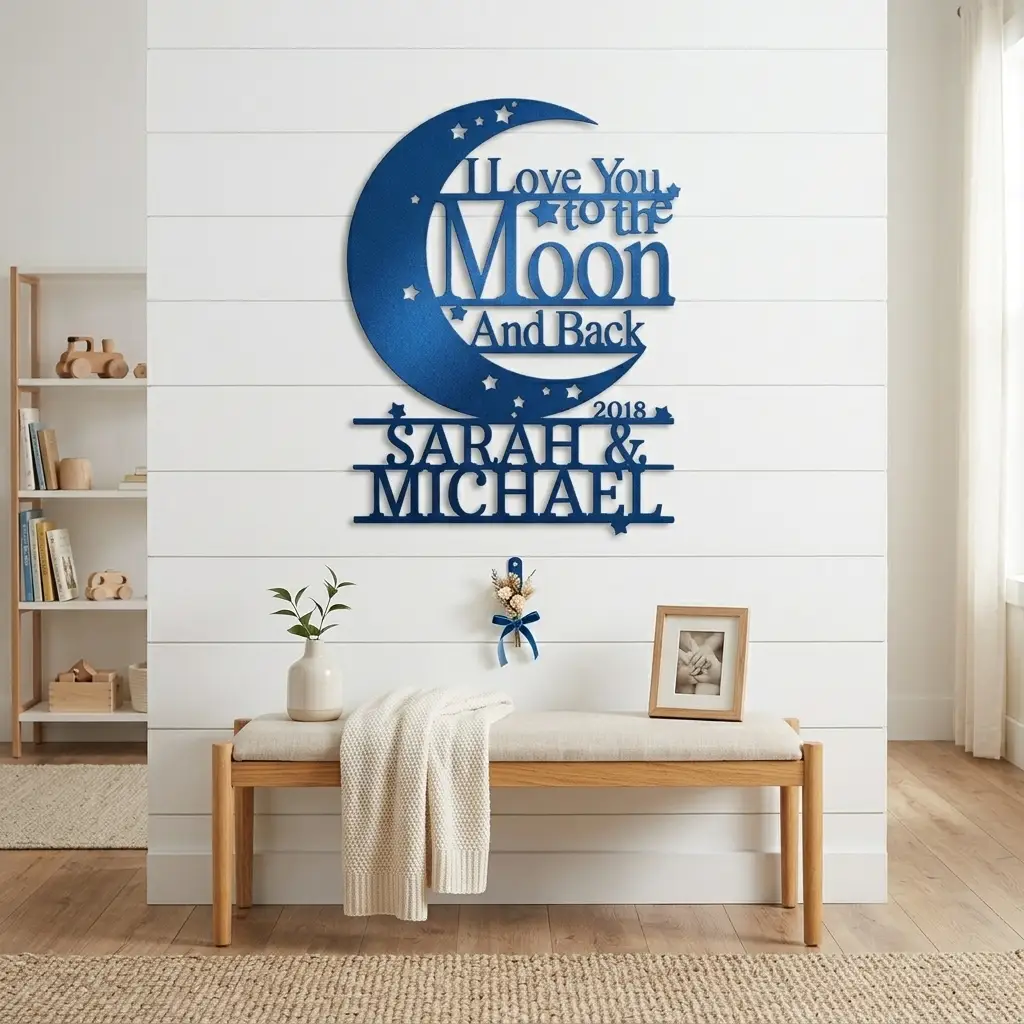 I Love You to the Moon and Back Personalized Metal Wall Art | Custom Couple Name Sign with Date | Romantic Wedding Gift | Anniversary Decor | Made in USA