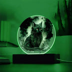 Black Cat Magic Spooky Halloween Printed Circle Acrylic Plaque with LED Lighted Wooden Base