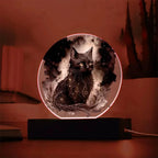 Black Cat Magic Spooky Halloween Printed Circle Acrylic Plaque with LED Lighted Wooden Base
