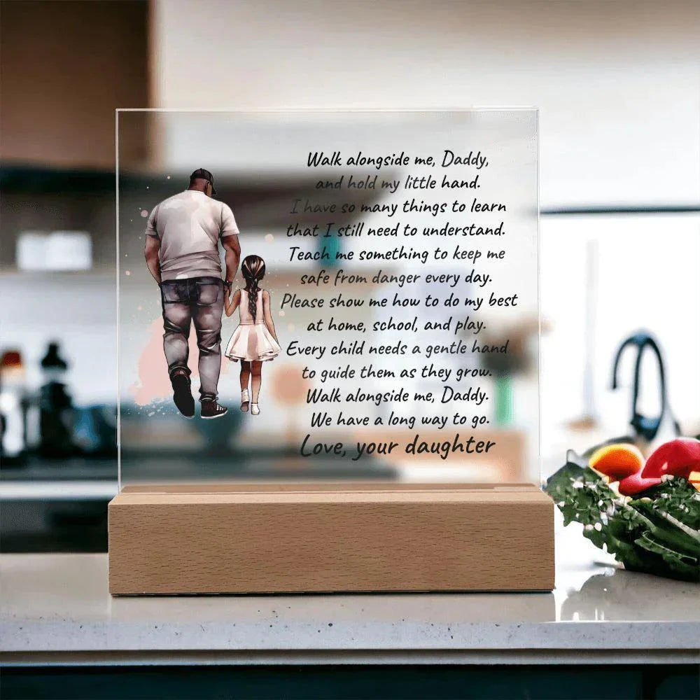 Black Father and Daughter Walk with Me Daddy Personalized Acrylic Plaque