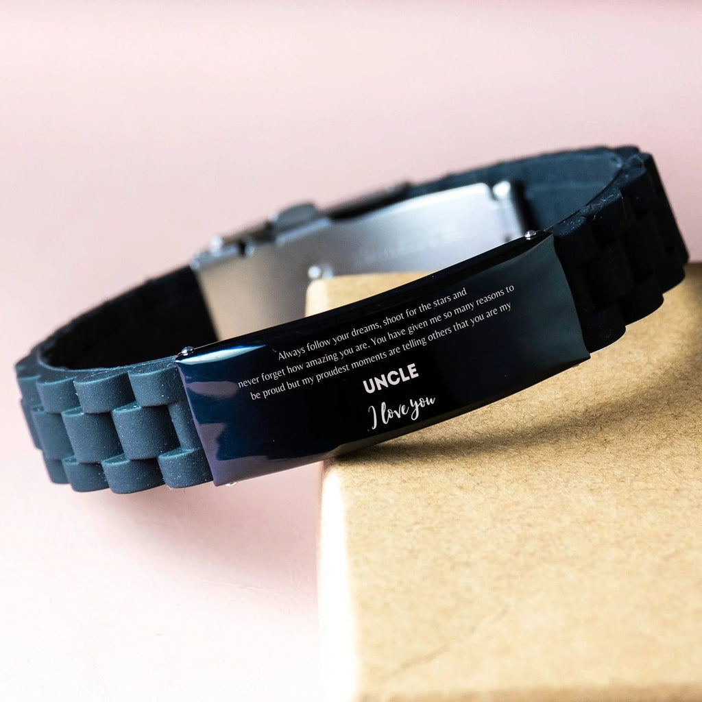 Black Glidelock Clasp Bracelet for Uncle Present, Uncle Always follow your dreams, never forget how amazing you are, Uncle Birthday Christmas Gifts Jewelry for Girls Boys Teen Men Women
