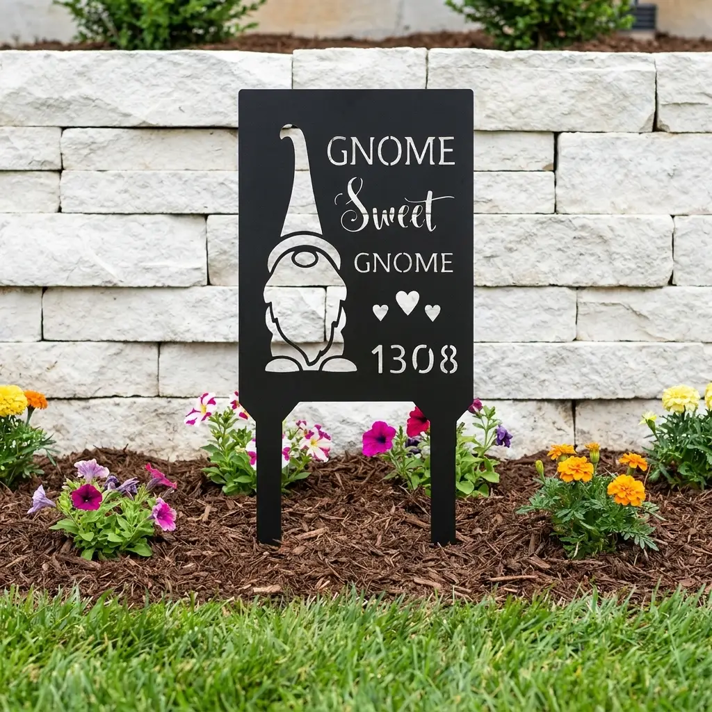 Personalized Gnome Sweet Gnome Address Sign | Custom Metal House Number Sign | Gnome Welcome Wall Decor | Outdoor Address Plaque | Made in USA